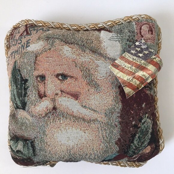 Christmas jacquard Santa throw holiday pillow All Christmas Joys Be Thine 12x12 - Picture 1 of 5